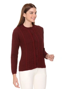 CLAPTON  Self Design/ Knitting Full Sleeves Sweater, Cardigan   This Is Pefect Skinny Jeans, Laggines Dresses - M, Maroon, Wool, Pack of 1